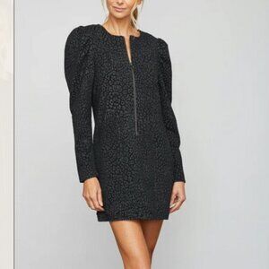 Sundays Iva French Terry Zip Front Puff Sleeve Mini Dress in Black Cheetah Print
